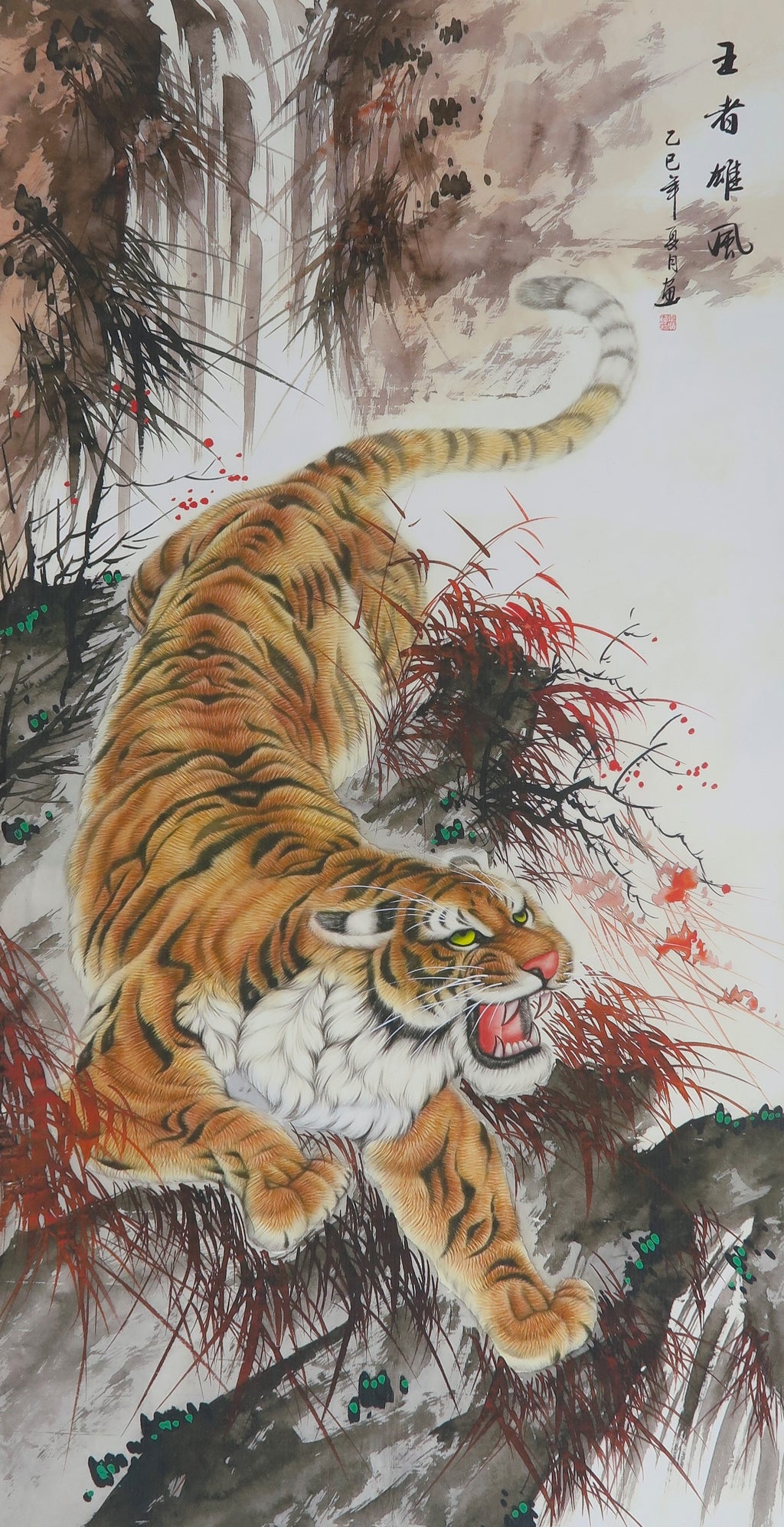 中国画　額装66cm×116cm 唐寅】山水图 中国画 掛け軸 水墨画 和室 玄関 茶室 壁掛け 美術品
